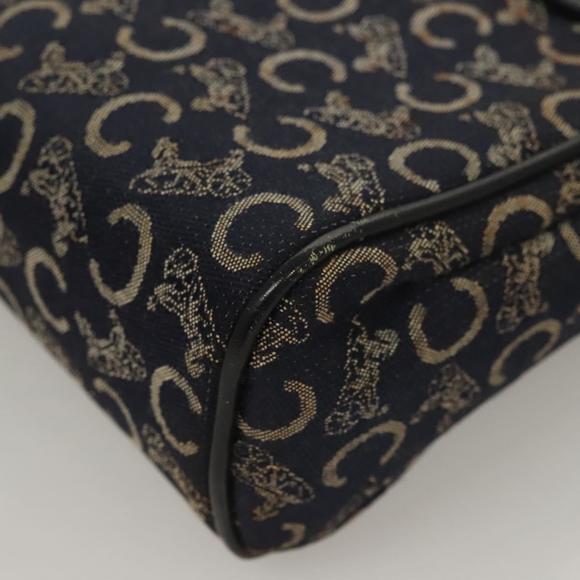 CELINE C Sulky Shoulder Bag Canvas Navy Gold Auth BA3319